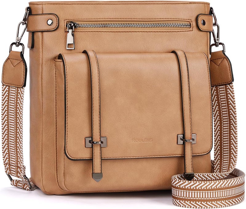 Roulens Crossbody Bags for Women,Multi Pocket Crossbody Purses Vegan Leather Shoulder Handbags Travel Purse Adjustable Strap - Image 1